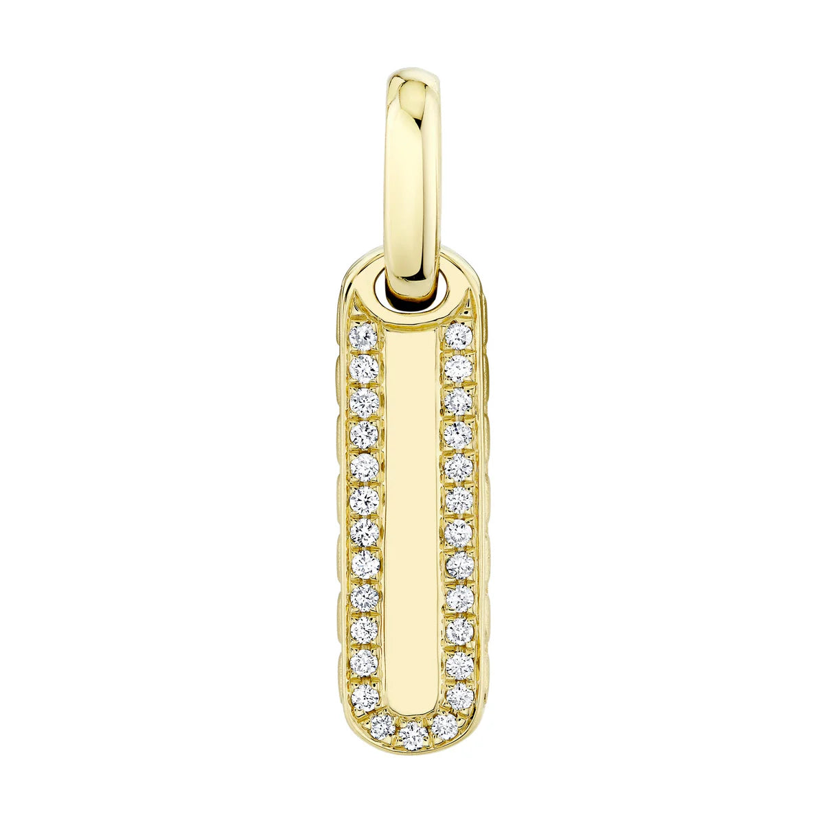 14K Yellow Gold Diamond Halo Bar Dog Tag Pendant