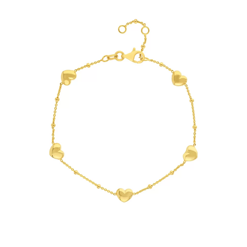 14kt Yellow Gold Puff Heart Station Bracelet Necklaces Curated by H