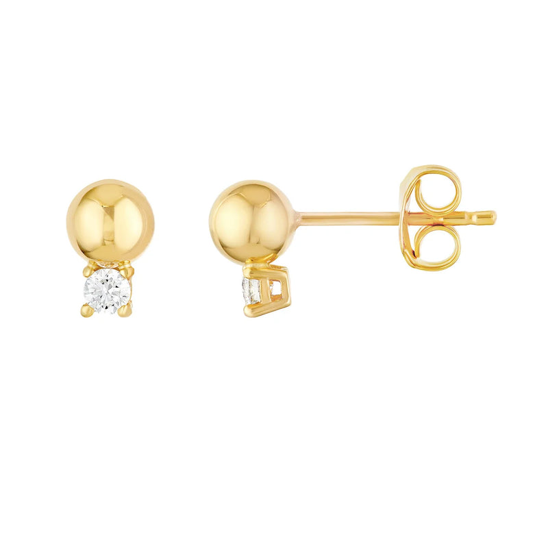 14kt Yellow Gold Diamond Drop Ball Stud Earrings