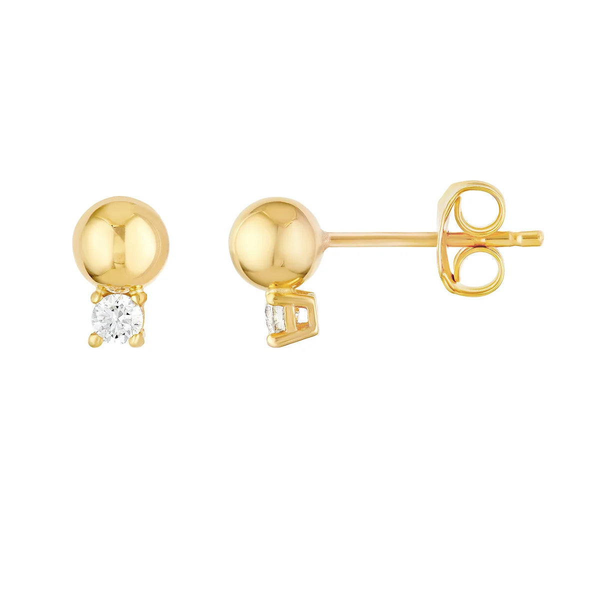 14kt Yellow Gold Diamond Drop Ball Stud Earrings