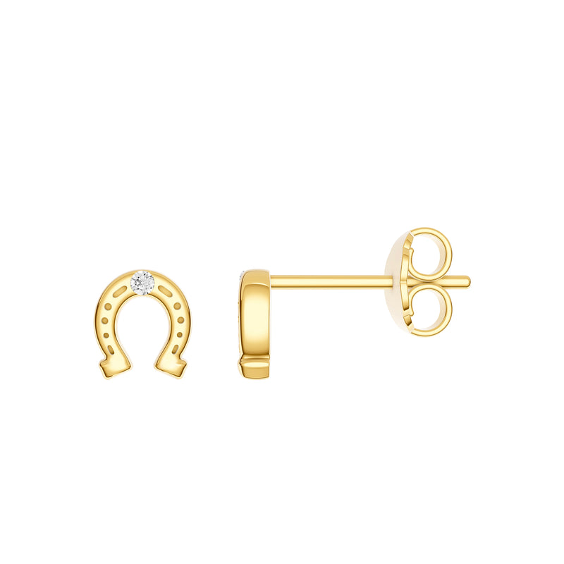 14kt Yellow Gold Diamond Horseshoe Stud Earrings Earrings Curated by H