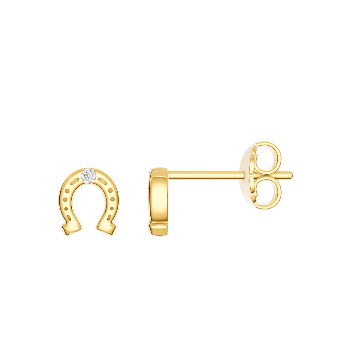 14kt Yellow Gold Diamond Horseshoe Stud Earrings