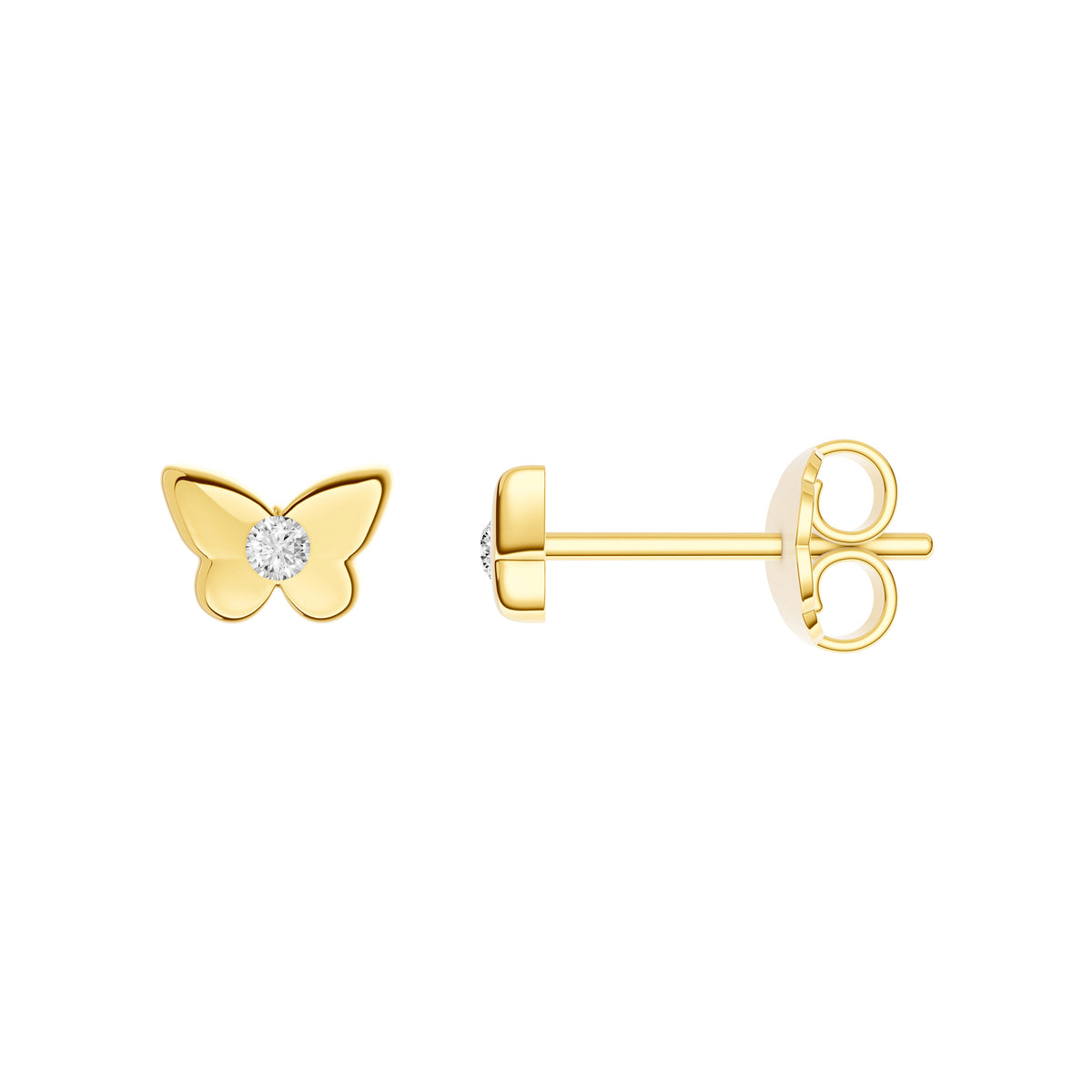 14kt Yellow Gold Diamond Butterfly Stud Earrings