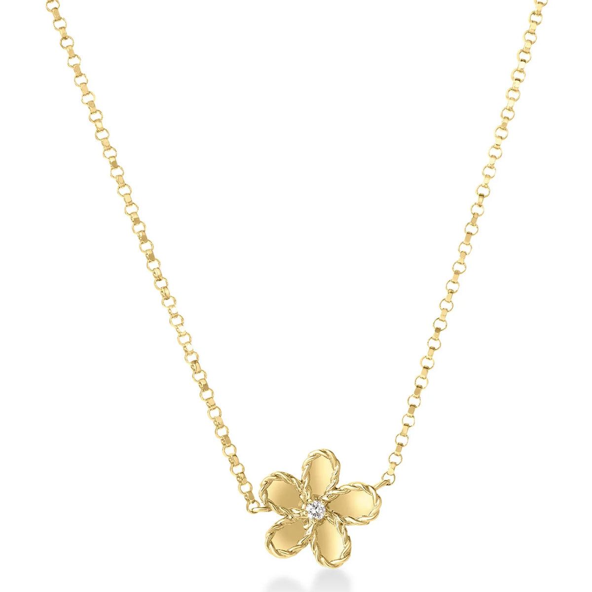 18K Yellow Gold Jasmine Diamond Tiny Flower Pendant Necklace