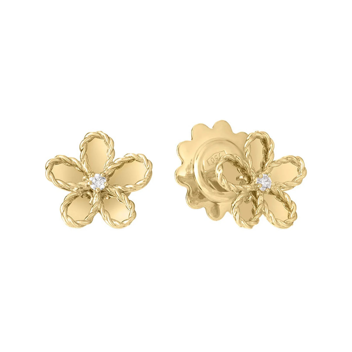 18k Yellow Gold Jasmine Flower Stud Earrings