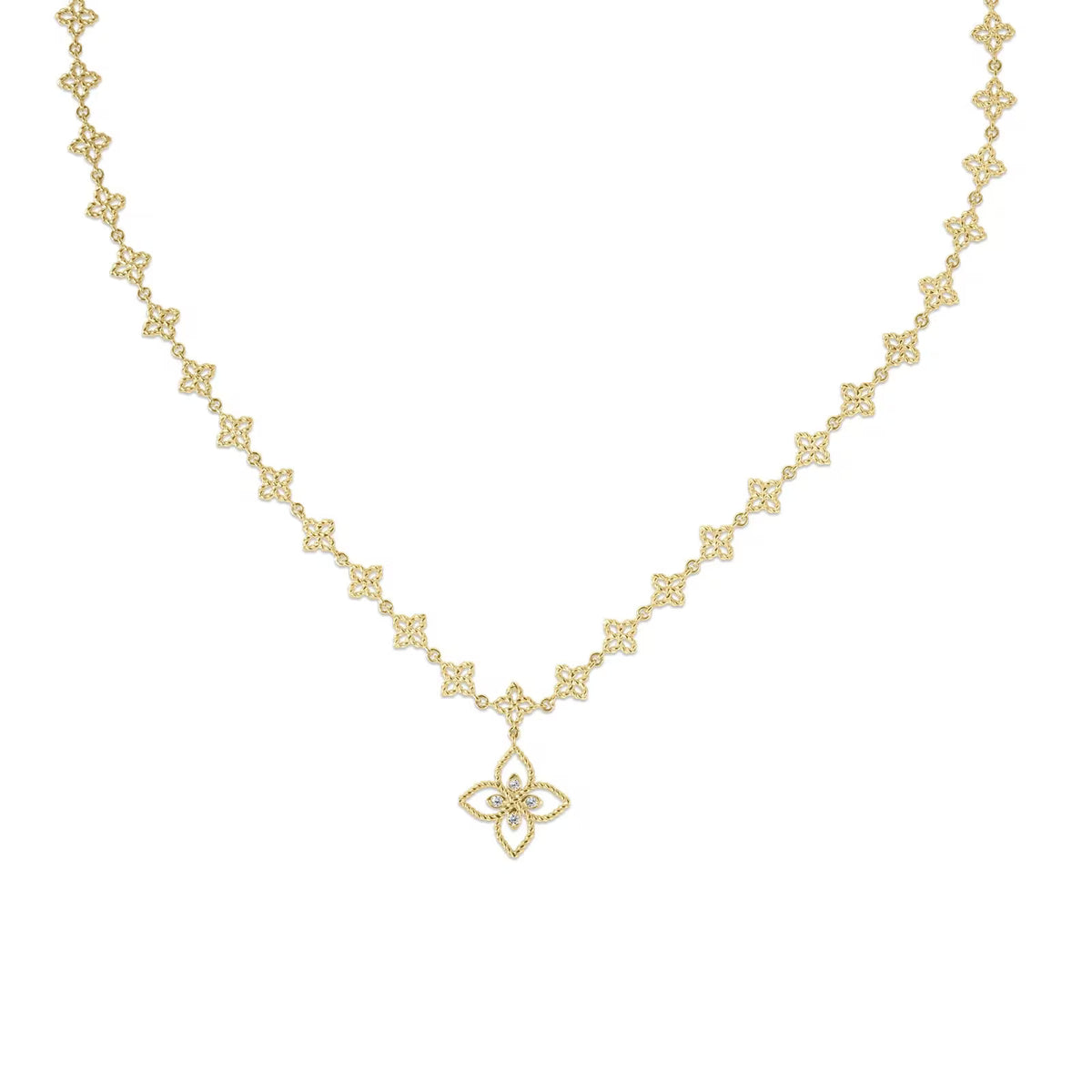 18kt Yellow Gold Diamond Princess Flower Drop Necklace