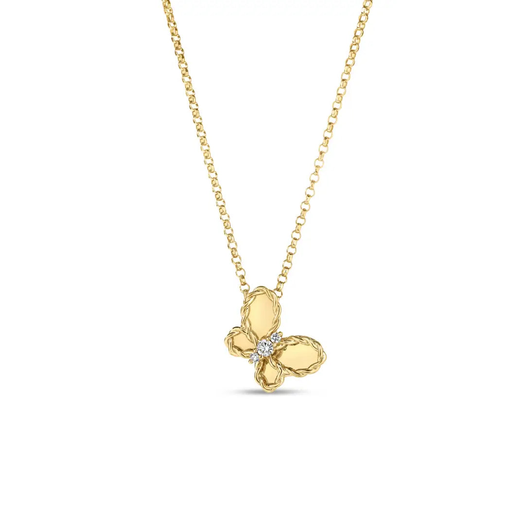 18K Yellow Gold Jasmine Butterfly Pendant Necklace