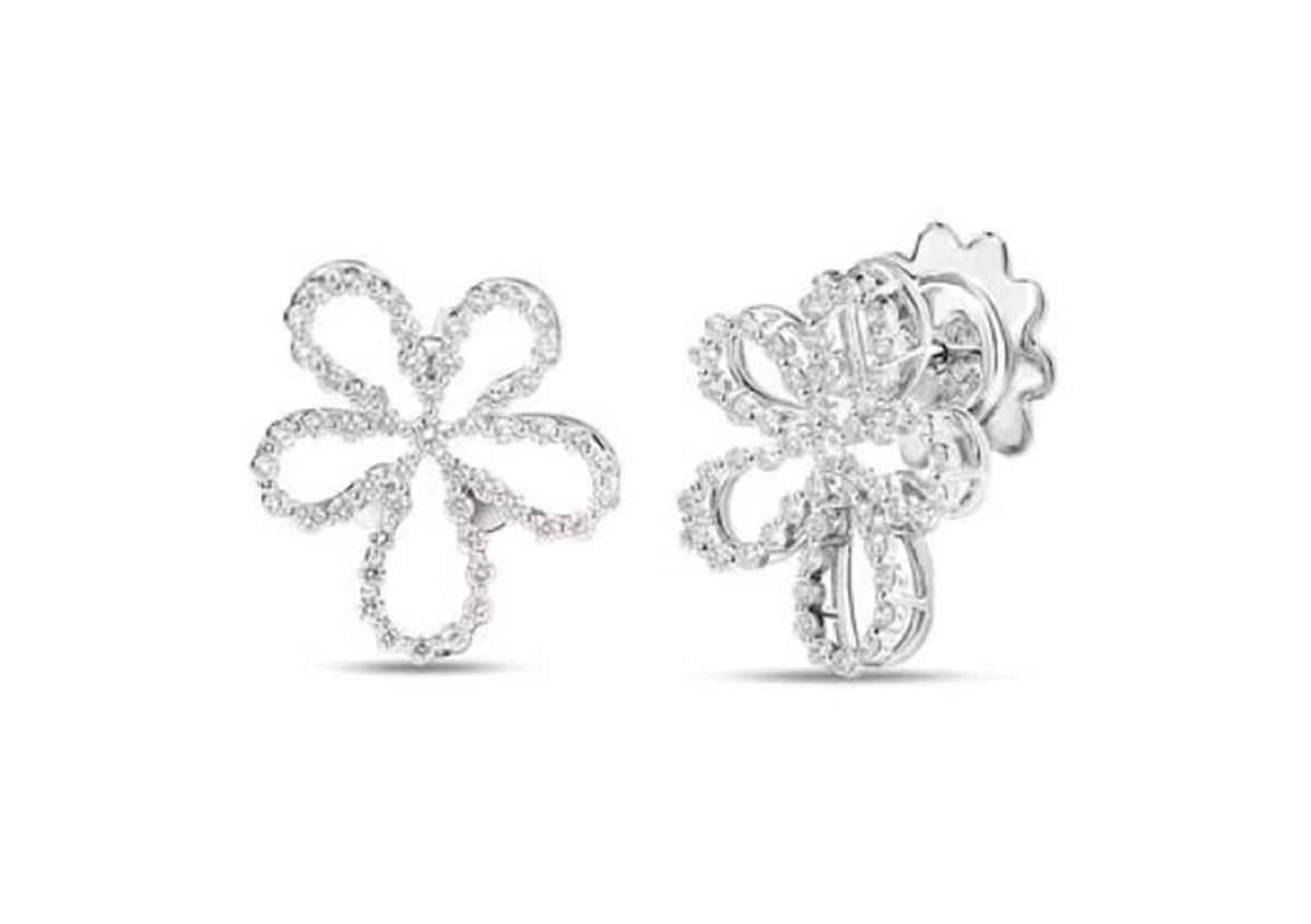 18k White Gold Diamond Flower Stud Earrings