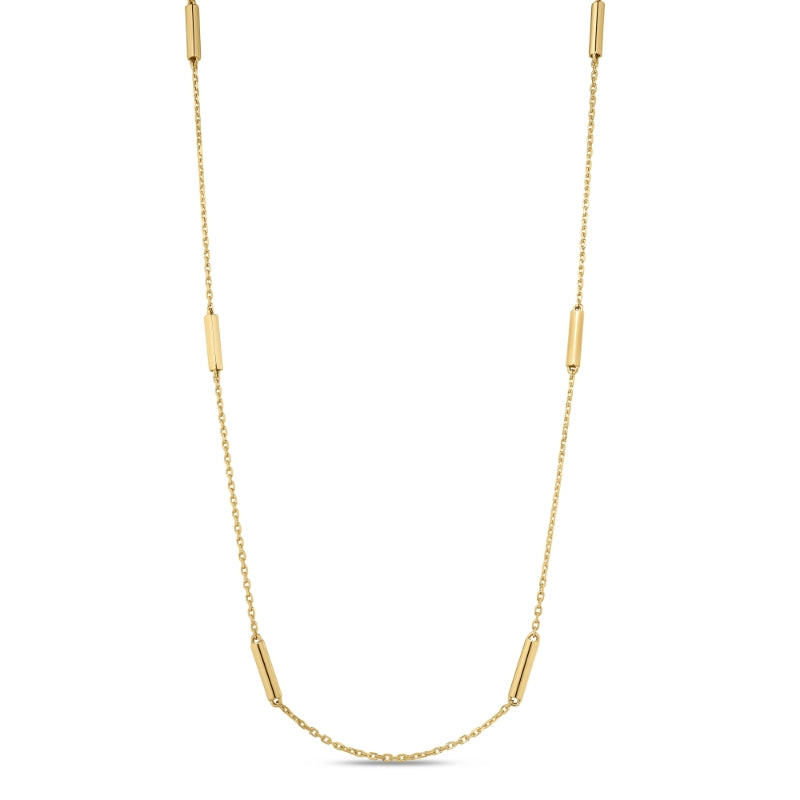 18K Yellow Gold Designer Gold Bar Station Chain Necklace