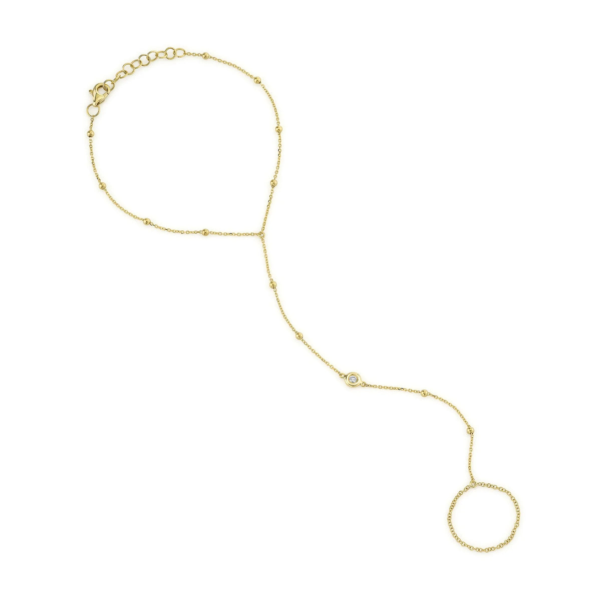 14kt Yellow Gold Diamond Bezel Hand Chain Bracelet Bracelets Shy Creation