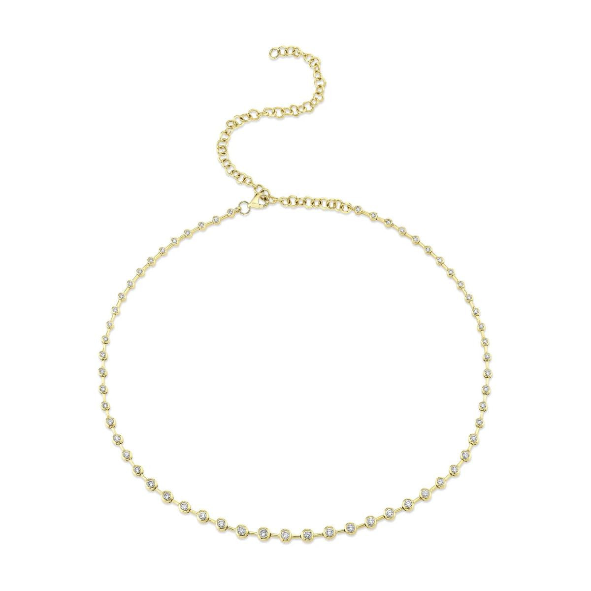 14kt Yellow Gold Diamond Bezel Tennis Necklace Necklaces Shy Creation