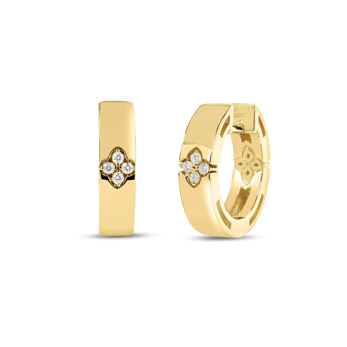 18kt Yellow Gold Love In Verona Pave Diamond Huggie Hoop Earrings