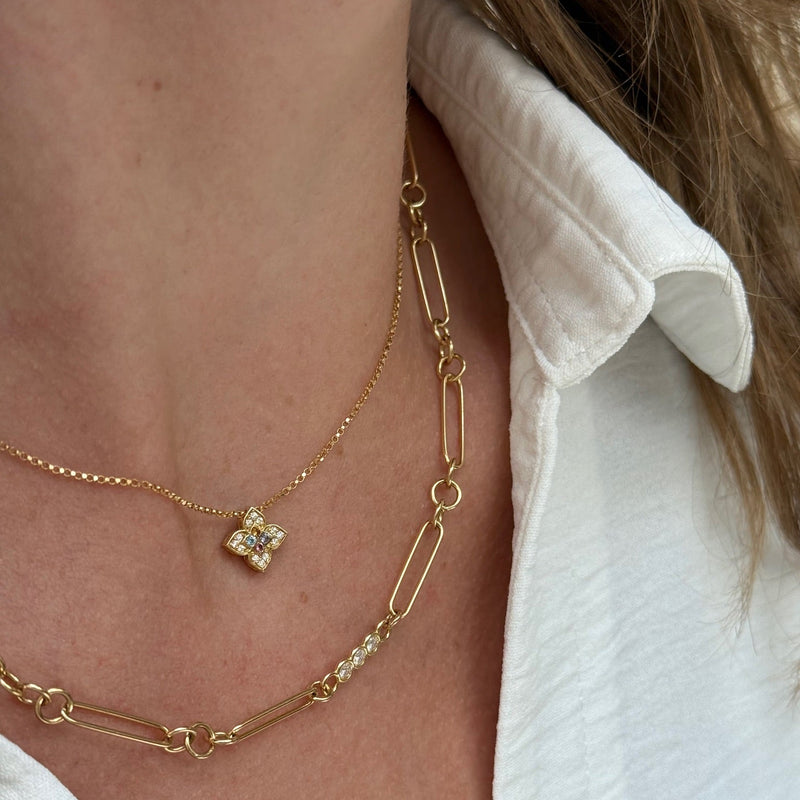 18kt Yellow Gold Diamond Oval and Round Link Necklace Necklaces Roberto Coin