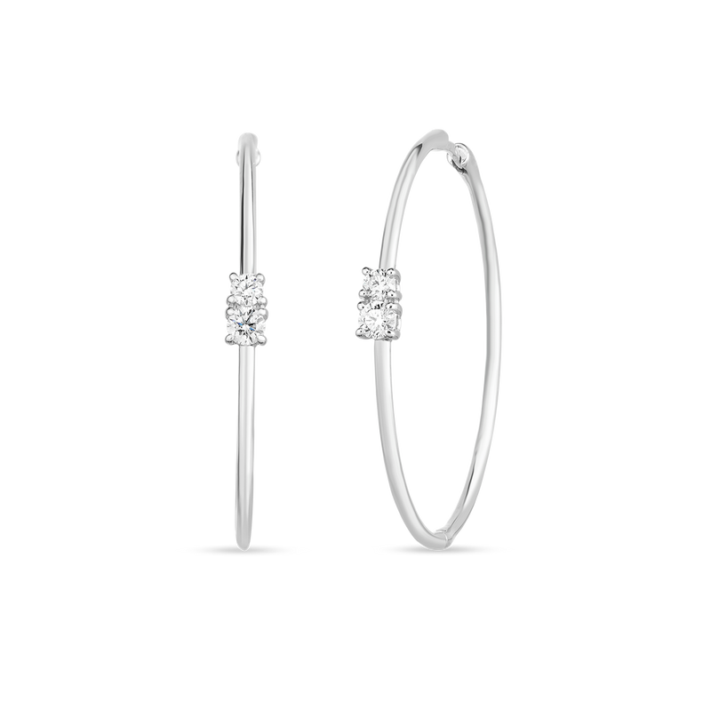 18kt White Gold Diamond Double Diamond Hoops Earrings Roberto Coin