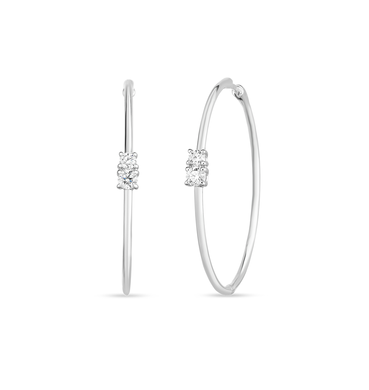 18kt White Gold Diamond Double Diamond Hoops Earrings Roberto Coin