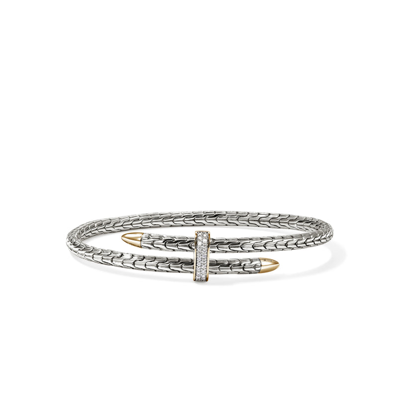Spear Flex Cuff, Gold, Sterling Silver, Diamonds, 4MM, by John Hardy Bracelets John Hardy