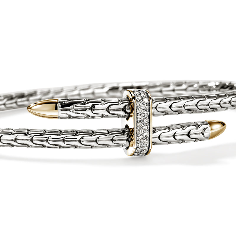 Spear Flex Cuff, Gold, Sterling Silver, Diamonds, 4MM, by John Hardy Bracelets John Hardy