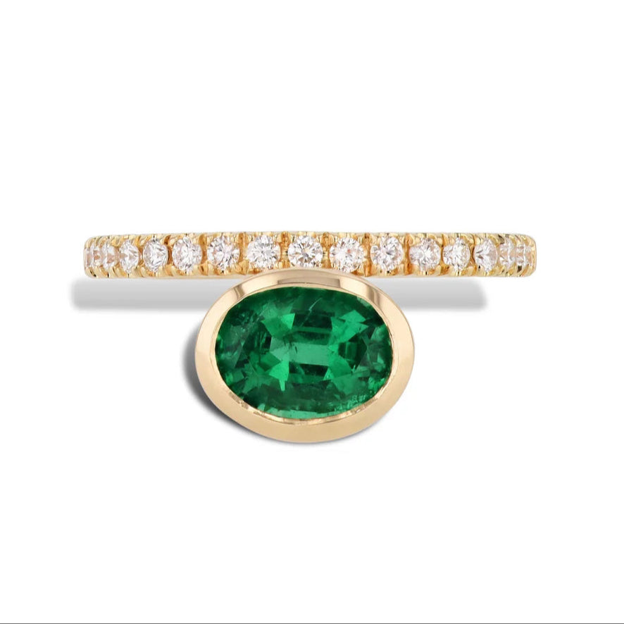 Oval Zambian Emerald and Pave Diamond Ring Rings H&H Jewels