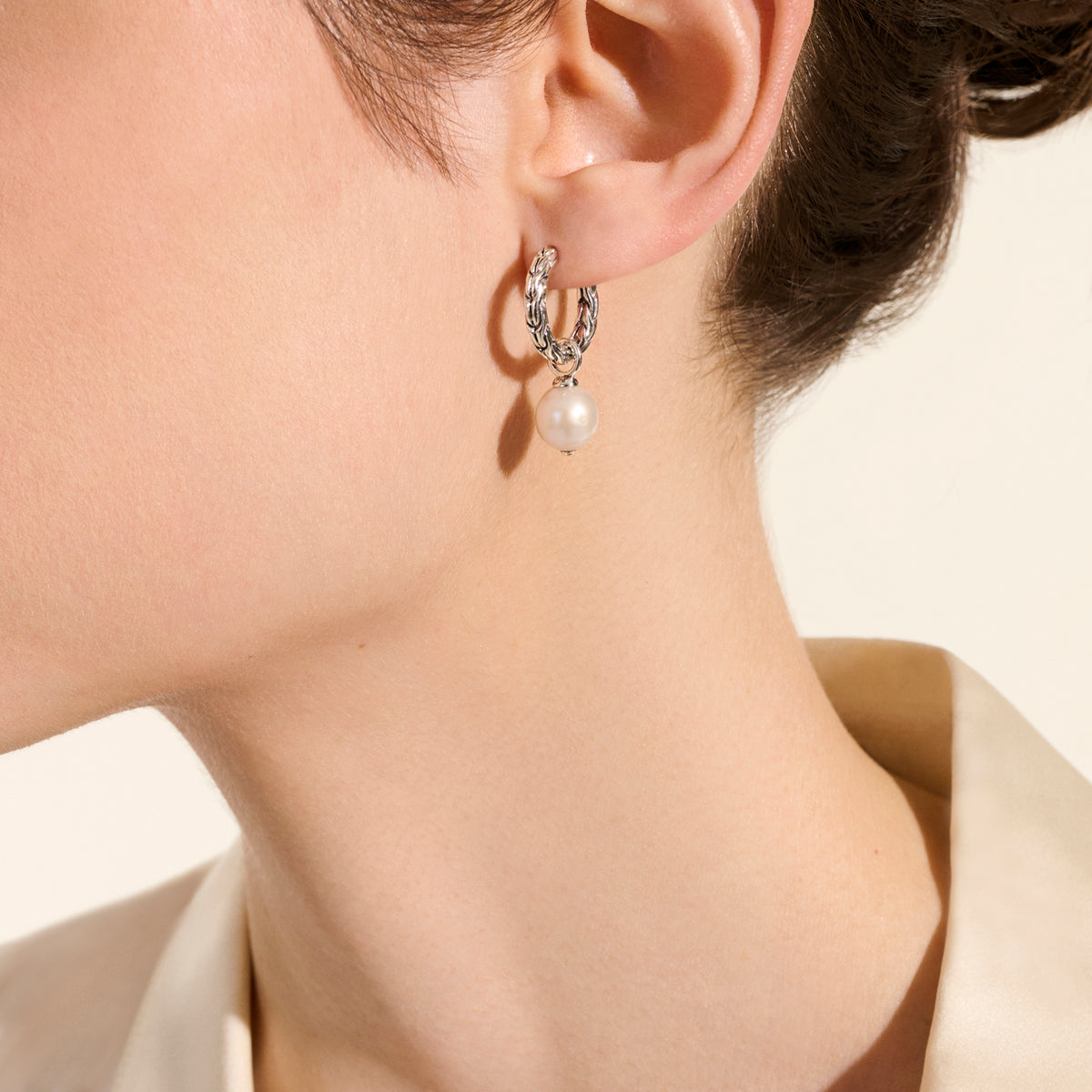 JH Essential Pearl Hoop Earring, Sterling Silver, 16MM, by John Hardy - Alternate View 4