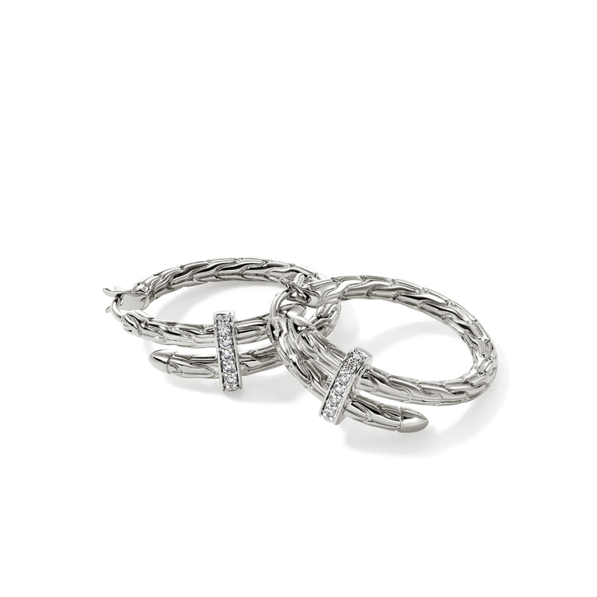 Spear Hoop Earring, Silver, Diamonds, 22.5MM, by John Hardy - Alternate View 3