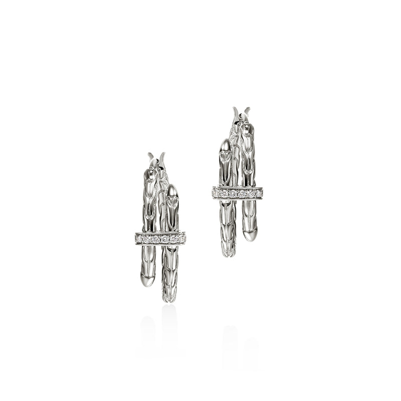Spear Hoop Earring, Silver, Diamonds, 22.5MM, by John Hardy Earrings John Hardy