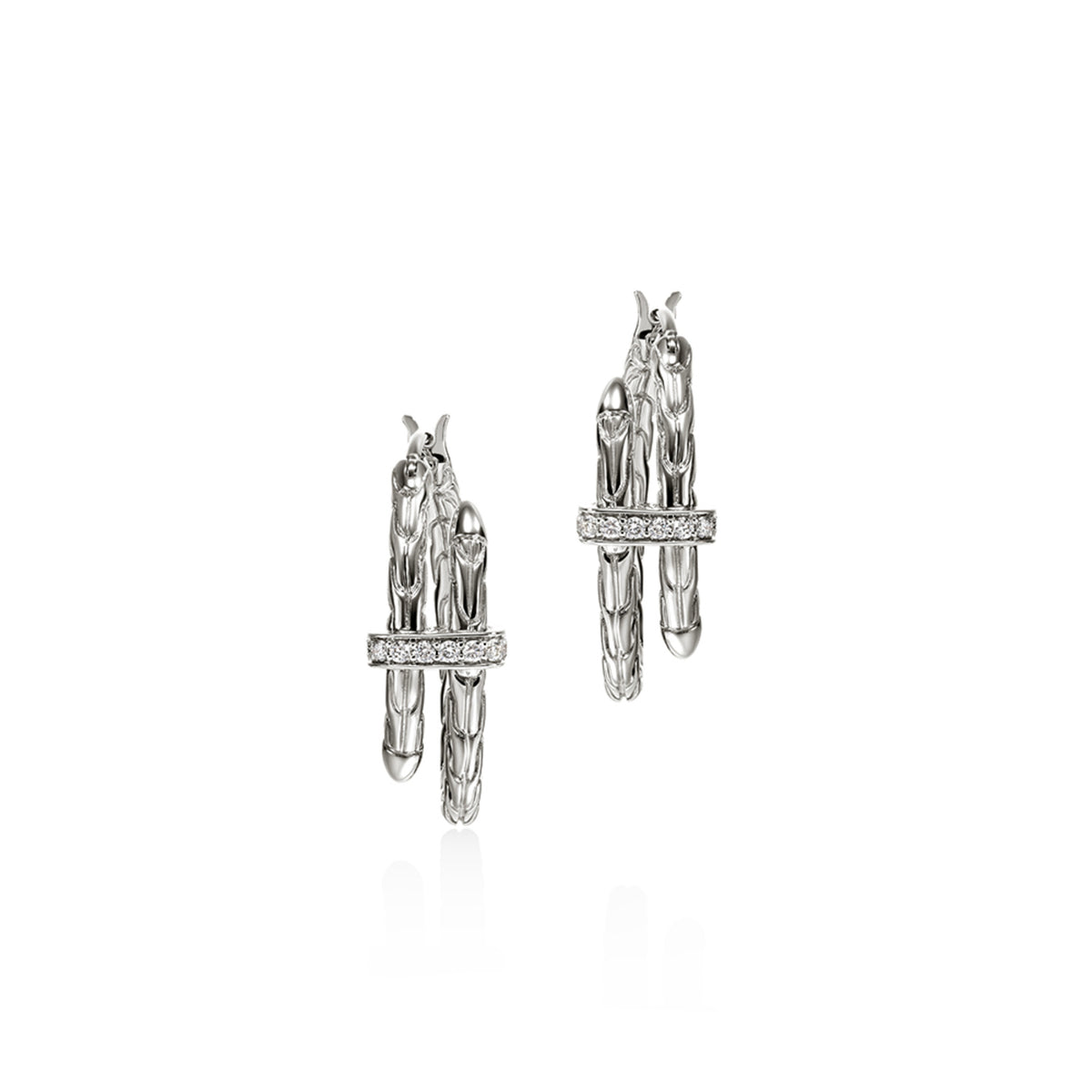 Spear Hoop Earring, Silver, Diamonds, 22.5MM, by John Hardy Earrings John Hardy