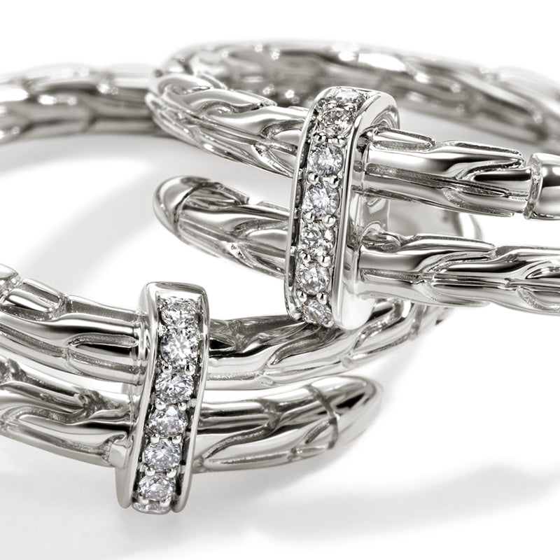 Spear Hoop Earring, Silver, Diamonds, 22.5MM, by John Hardy Earrings John Hardy