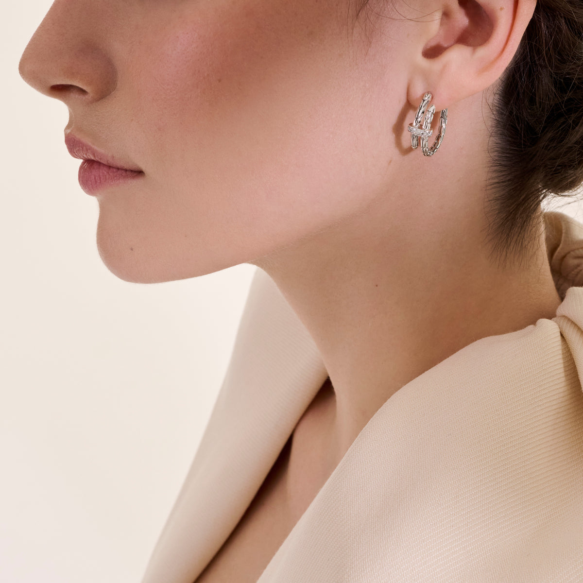 Spear Hoop Earring, Silver, Diamonds, 22.5MM, by John Hardy - Alternate View 4
