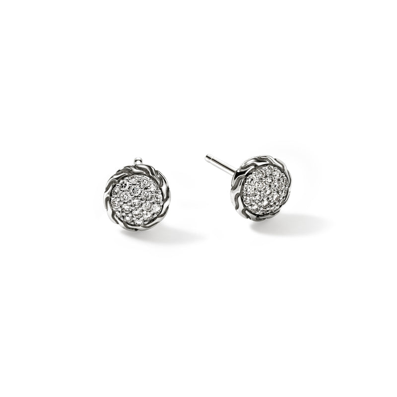 JH Essential Pave Stud Earring, Sterling Silver, Diamonds, 7MM, by John Hardy Earrings John Hardy