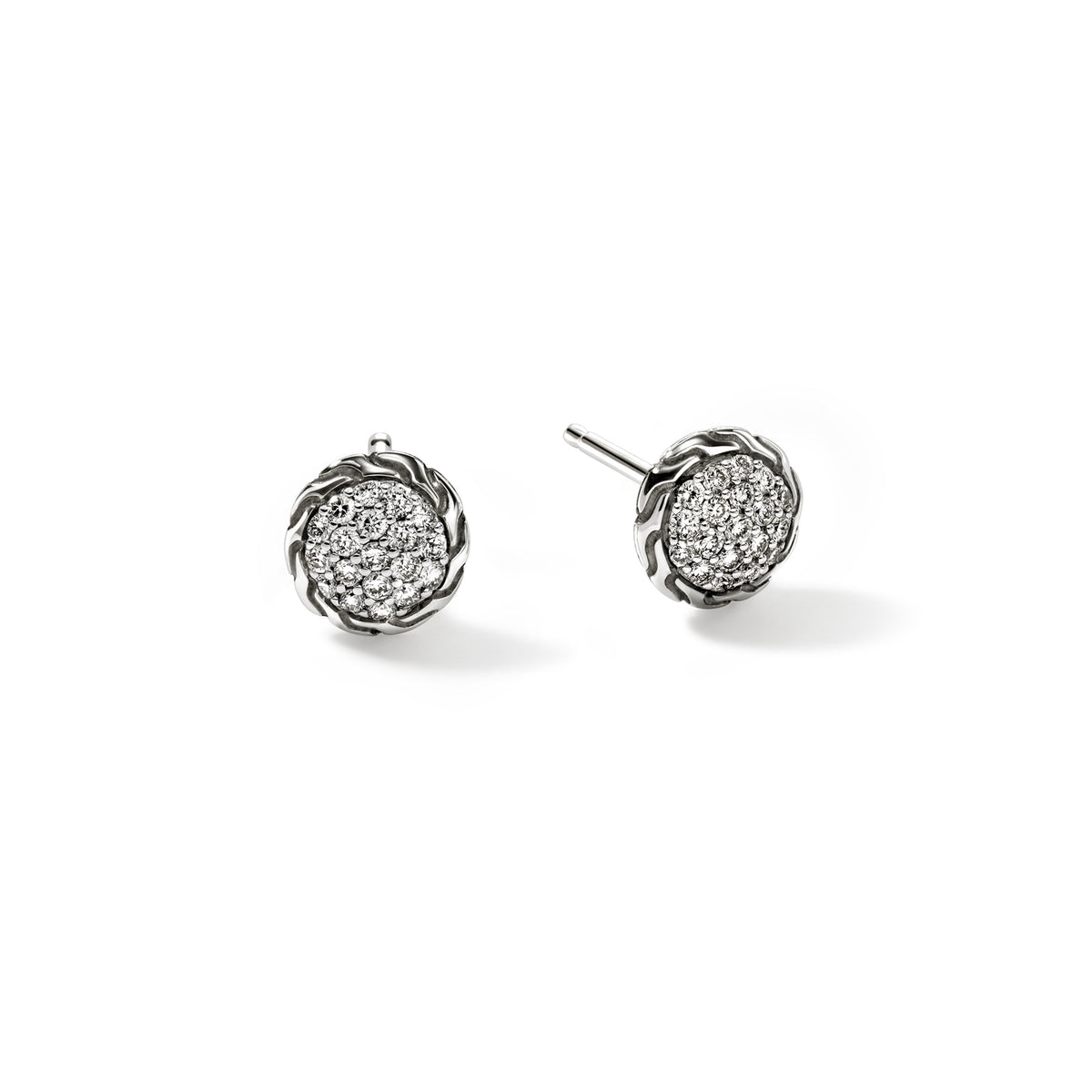JH Essential Pave Stud Earring, Sterling Silver, Diamonds, 7MM, by John Hardy Earrings John Hardy