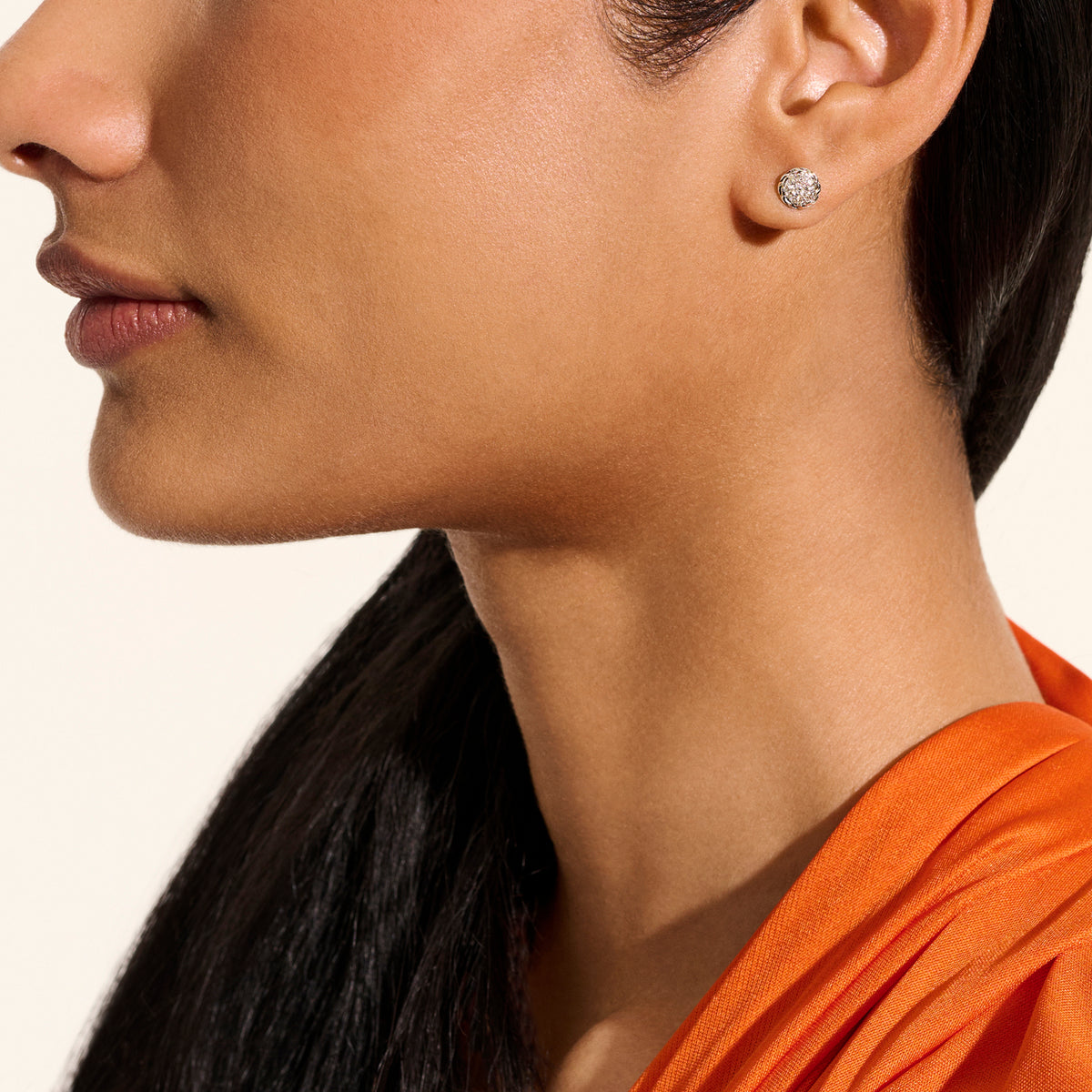 JH Essential Pave Stud Earring, Sterling Silver, Diamonds, 7MM, by John Hardy - Alternate View 4