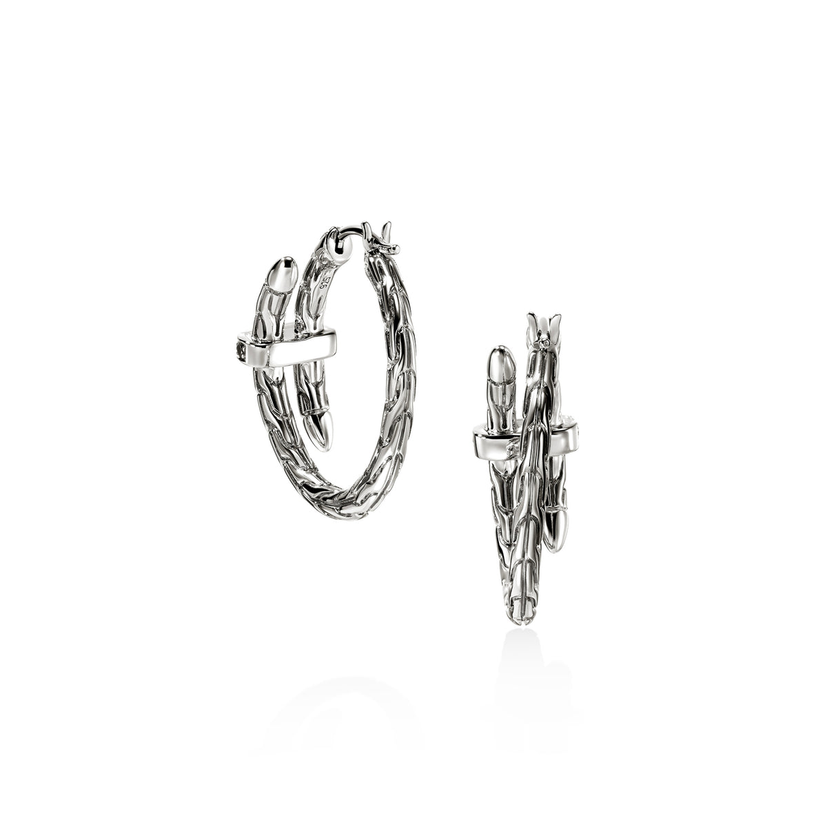 Spear Hoop Earrings, Sterling Silver, Black Sapphire, 22.5MM, by John Hardy - Alternate View 2