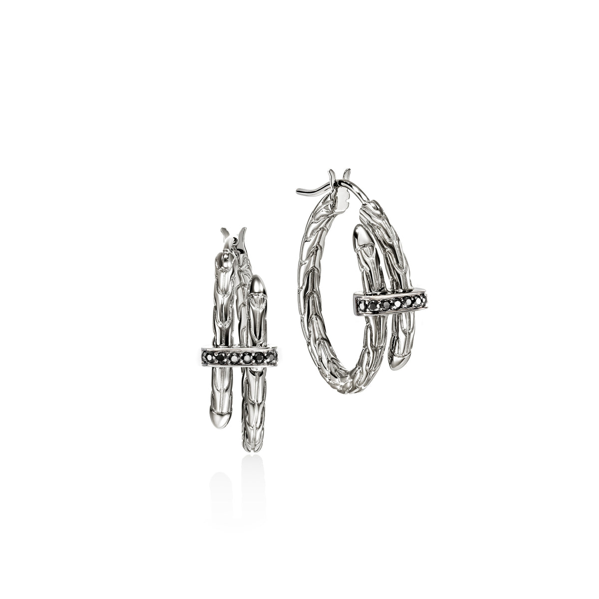 Spear Hoop Earrings, Sterling Silver, Black Sapphire, 22.5MM, by John Hardy Earrings John Hardy