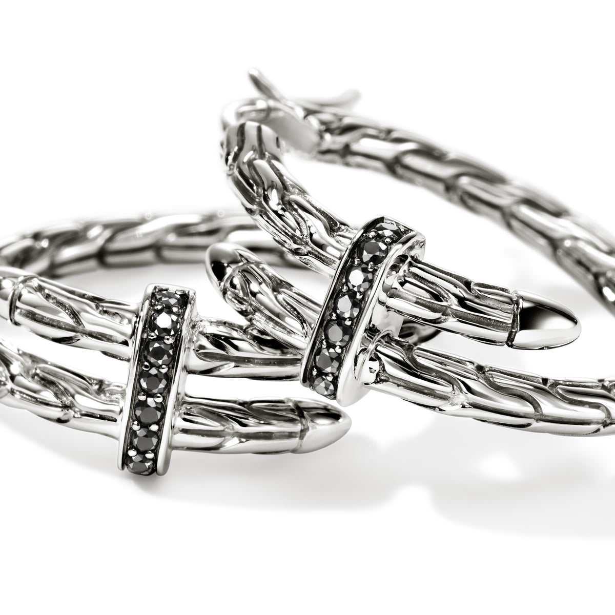 Spear Hoop Earrings, Sterling Silver, Black Sapphire, 22.5MM, by John Hardy - Alternate View 1