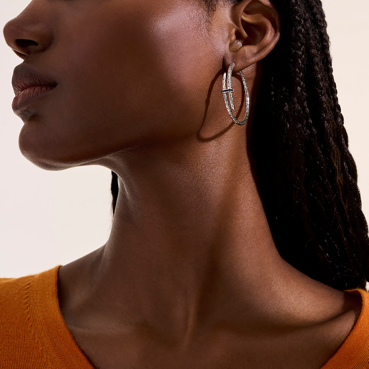 Spear Hoop Earrings, Sterling Silver, Black Sapphire, 22.5MM, by John Hardy - Alternate View 3