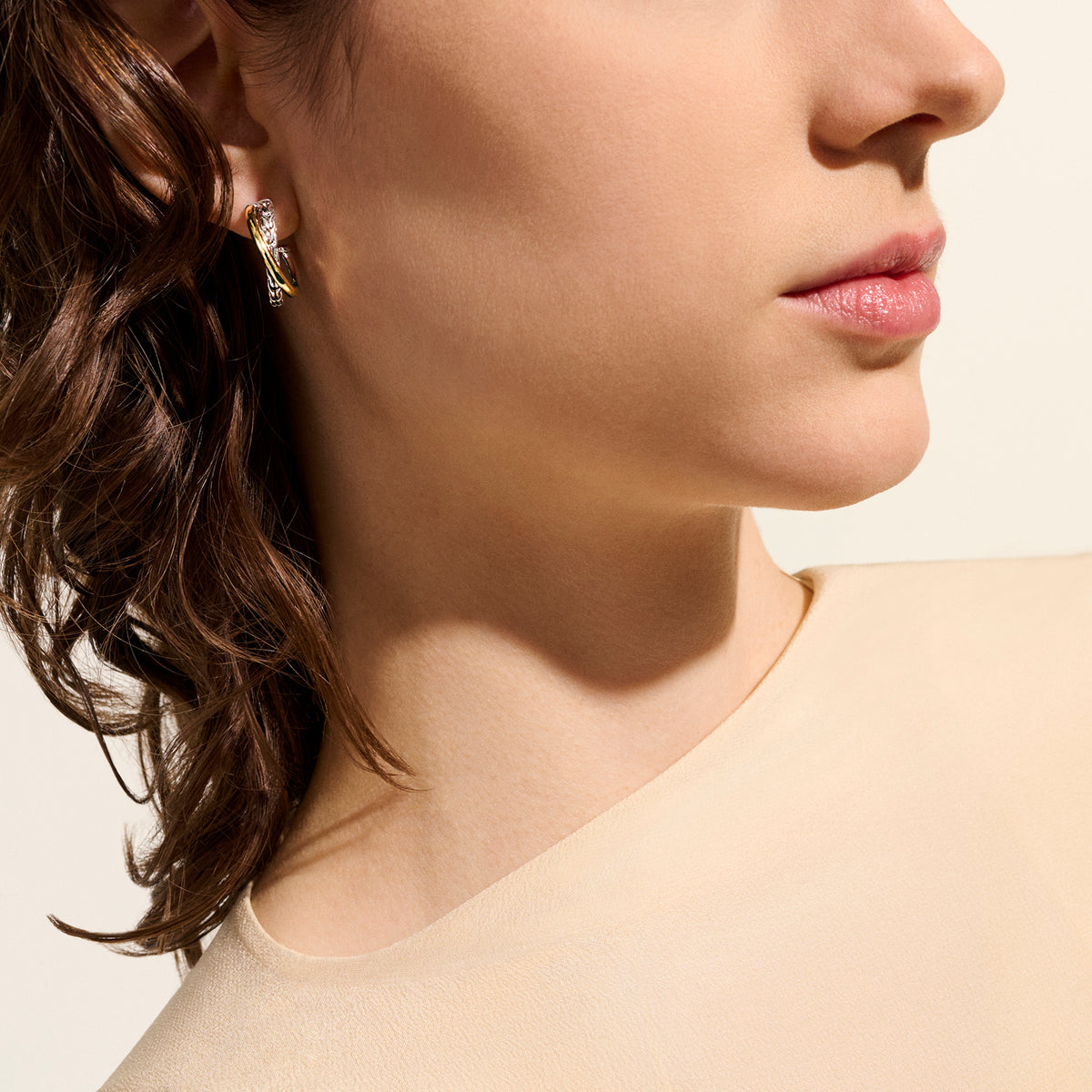 JH Essential Crossover Earring, Gold, Sterling Silver, 20.5MM, by John Hardy - Alternate View 4