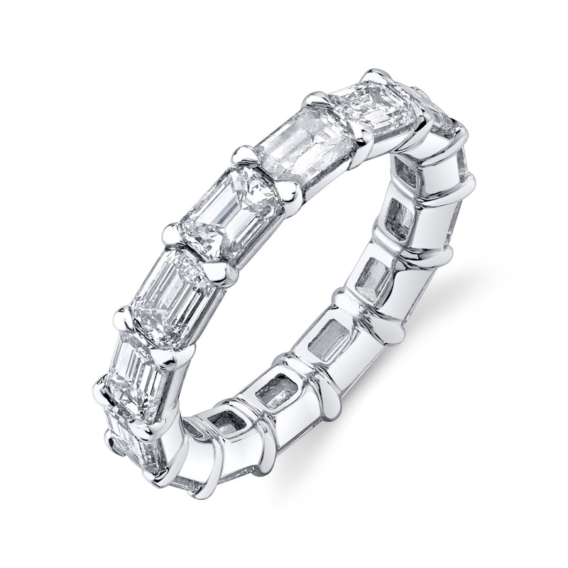 Emerald Cut Horizontally Set Diamond Platinum Band Rings H&H Jewels