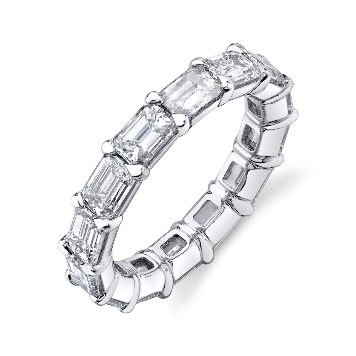 Emerald Cut Horizontally Set Diamond Platinum Band Rings H&H Jewels