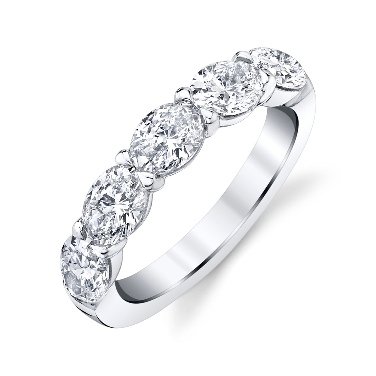 Oval Cut 5-Stone Horizontally Set Diamond Platinum Band Rings H&H Jewels