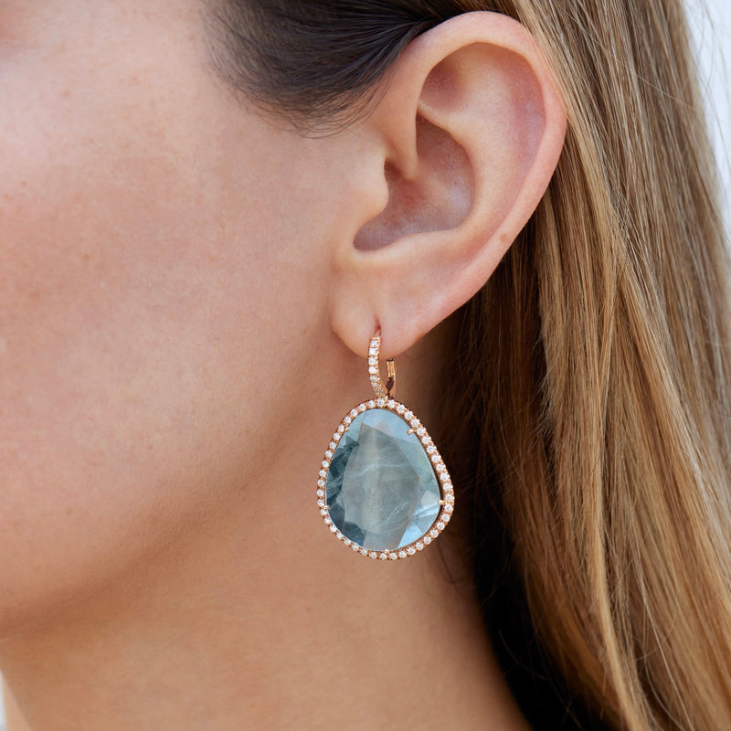 Blue Topaz Rose Gold Diamond Pave Drop Earrings Earrings H&H Jewels