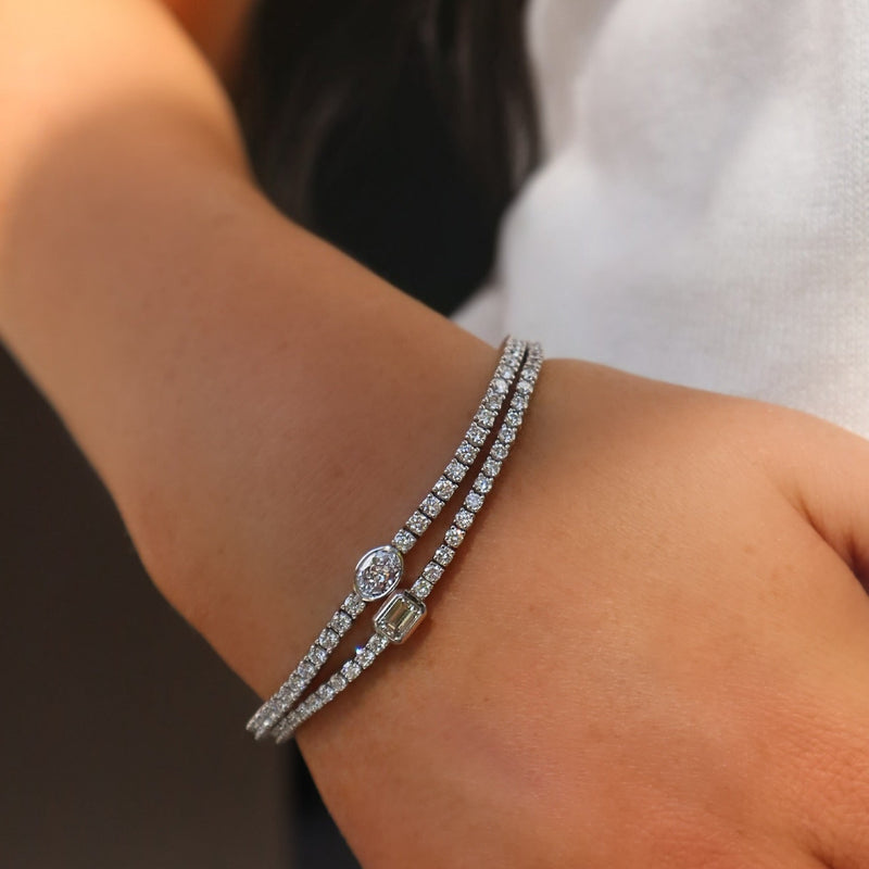 18K White Gold Oval Diamond Center Tennis Bracelet Bracelets H&H Jewels