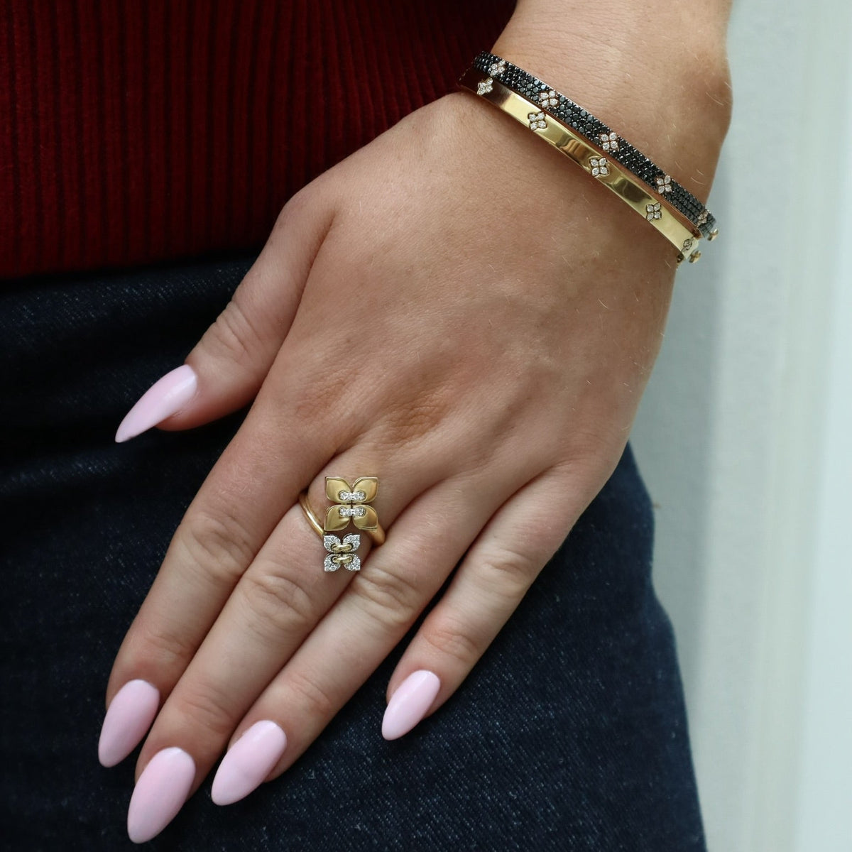 18kt Rose Gold Love In Verona  Black and White Diamond Bangle - Alternate View 2