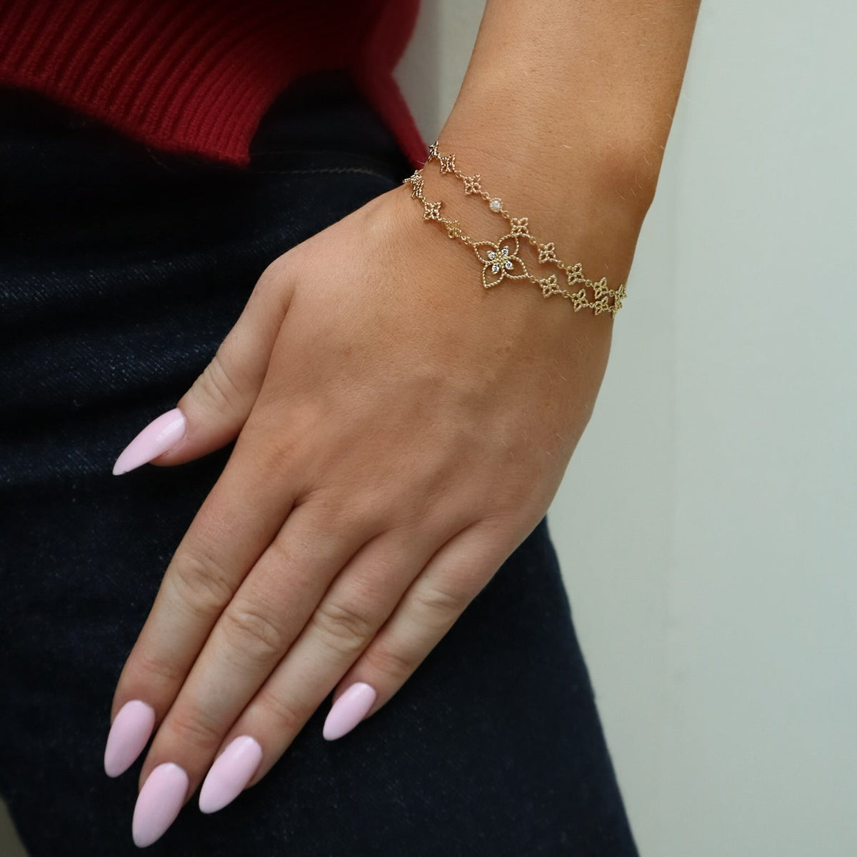 18kt Yellow Gold Diamond Principessa Flower Charm Bracelet - Alternate View 1