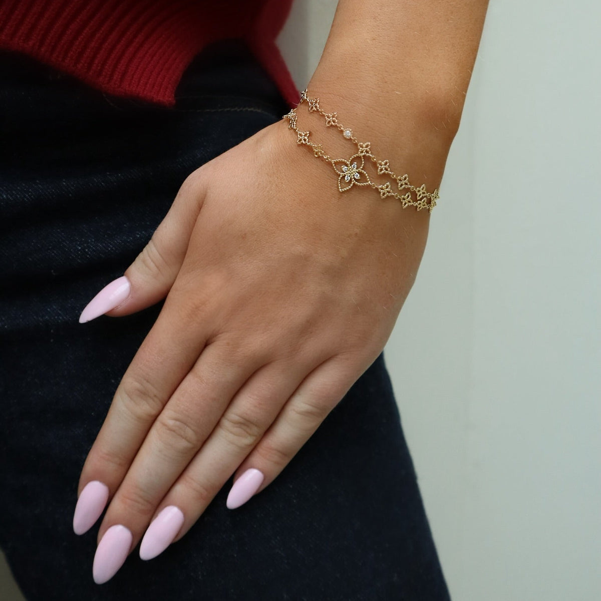 18kt Yellow Gold Diamond Principessa Flower Link Bracelet - Alternate View 1