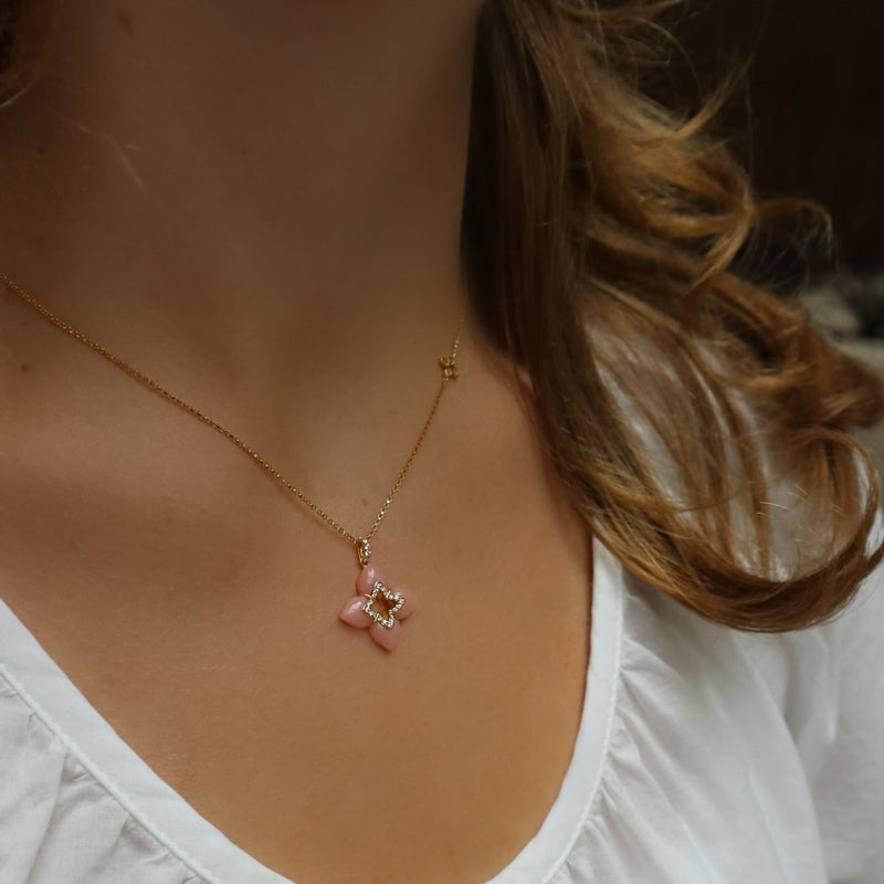 18kt Yellow Gold Pink Opal Diamond Venetian Princess Pendant Necklace Necklaces Roberto Coin