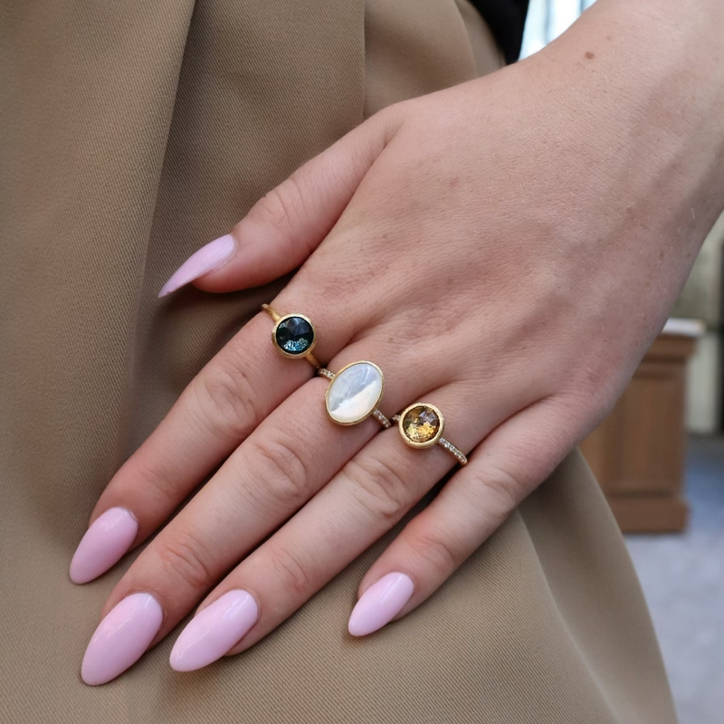 18K Yellow Gold Mother of Pearl Diamond Accent Siviglia Collection Ring Rings Marco Bicego