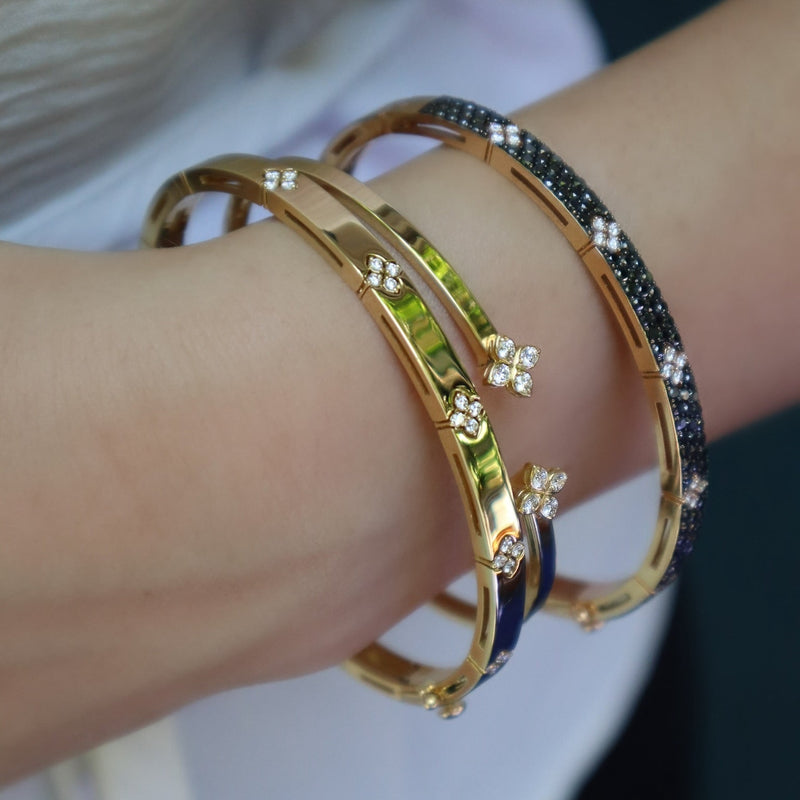 18kt Yellow Gold Verona Narrow Width Bangle with Diamond Accent Bracelets Roberto Coin