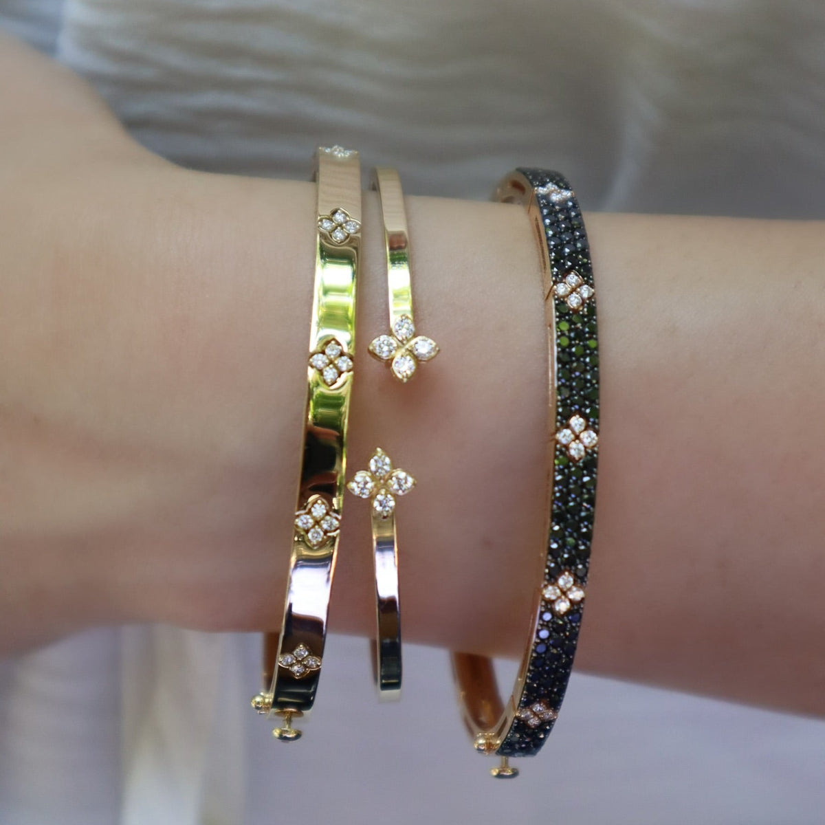 18kt Rose Gold Love In Verona  Black and White Diamond Bangle - Alternate View 1