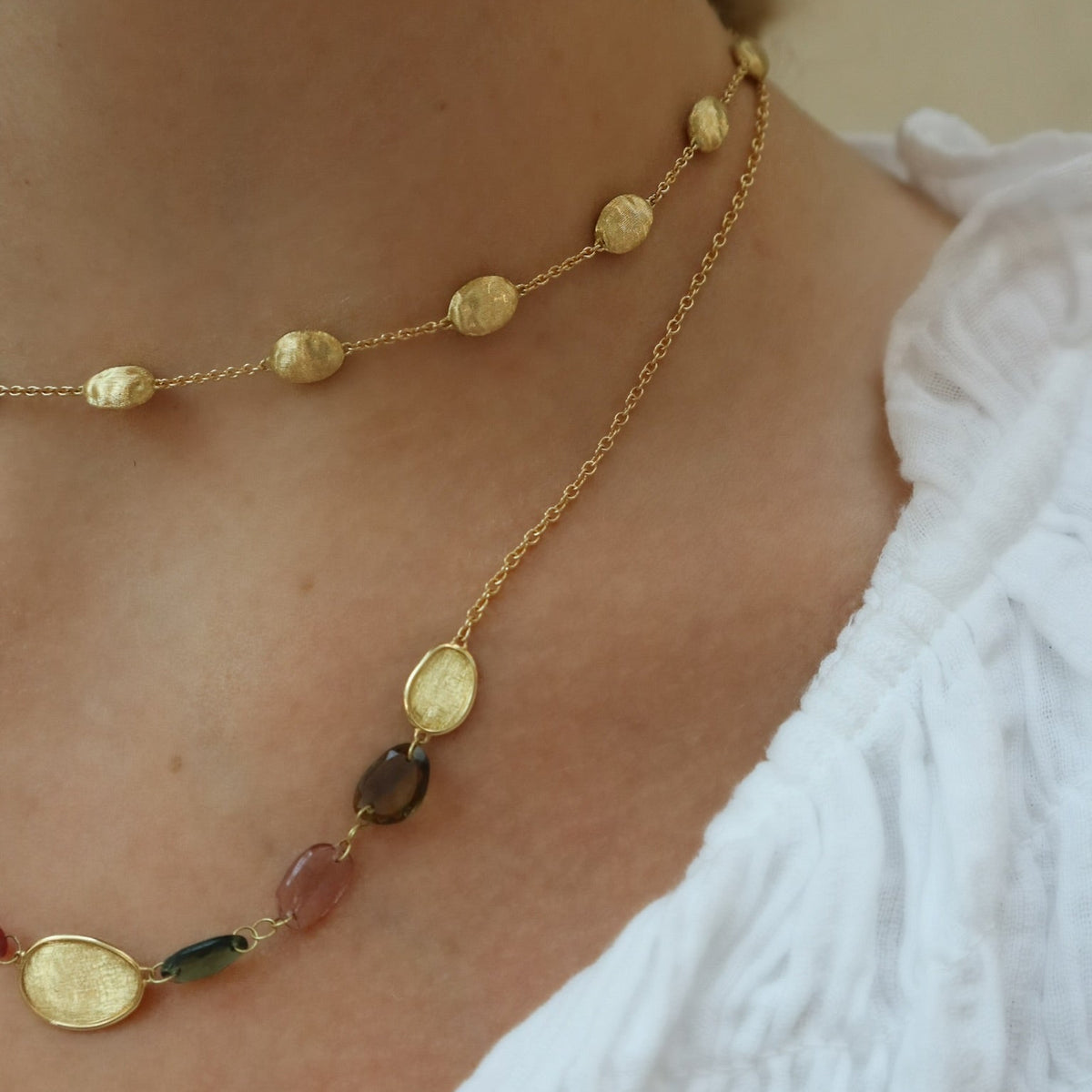 18kt Yellow Gold Siviglia Collection Medium Bean Necklace - Alternate View 2