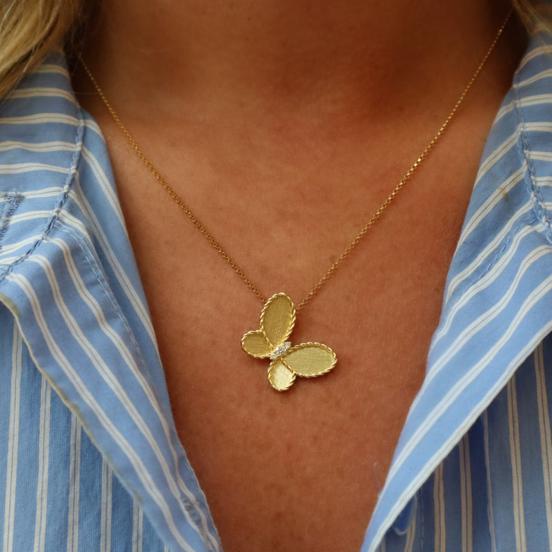 18K Yellow Gold Jasmine Diamond Butterfly Pendant Necklace Necklaces Roberto Coin